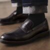 Mens Aldwin Step Black Leather Loafer Shoes
