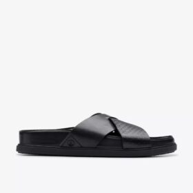 Mens Torford Cross Black Leather Flat Sandals Mens Torford Cross Black Leather Flat Sandals