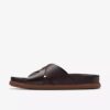 Mens Torford Cross Brown Leather Flat Slide Sandals