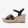 Women’s Sabina Strap Black Leather Wedges