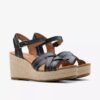 Women’s Sabina Strap Black Leather Wedges