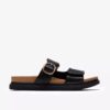 Womens Arwell Step Black Leather Flat Sandals