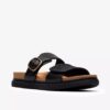 Womens Arwell Step Black Leather Flat Sandals