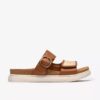 Womens Arwell Step Tan Leather Flat Sandals