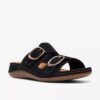 Womens Cecily Step Black Nubuck Flat Sandals