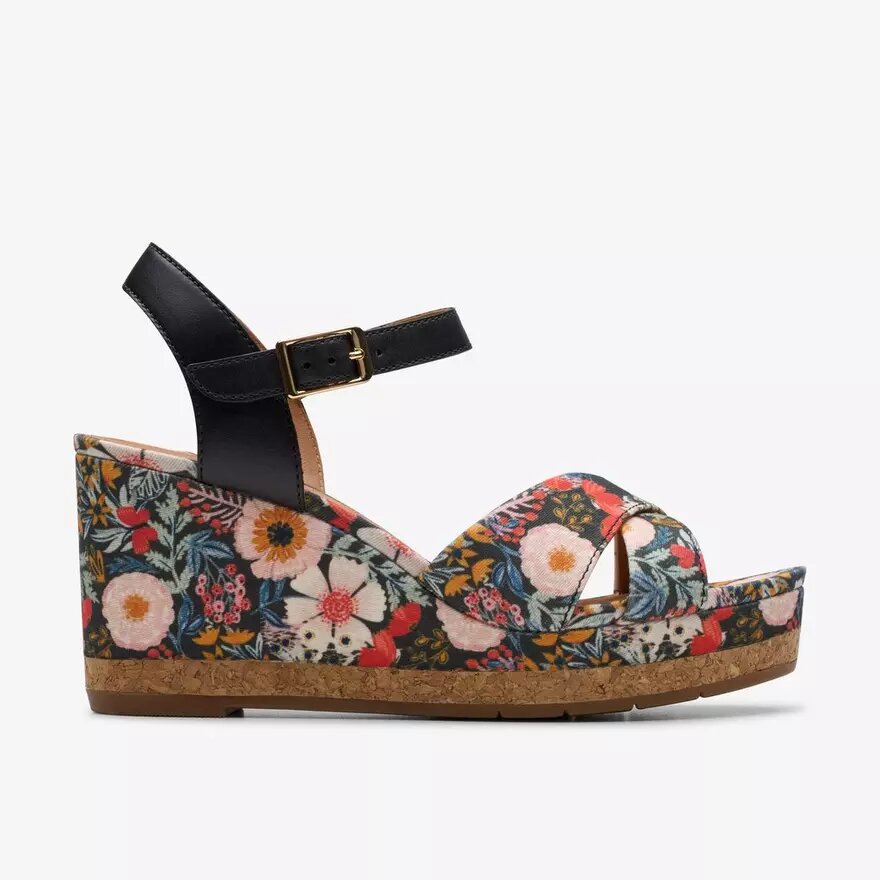 Womens Chicly Floral Black Print Wedges Womens Chicly Floral Black Print Wedges