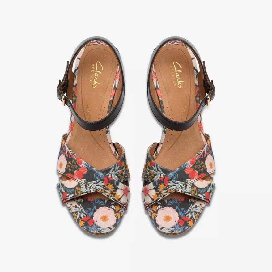 Womens Chicly Floral Black Print Wedges Womens Chicly Floral Black Print Wedges