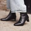 Womens Edina up Black Leather Ankle Boots