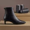Womens Edina up Black Leather Ankle Boots