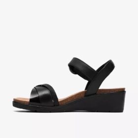 Womens Kacha Twist Black Leather Wedges