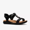 Womens Kitly Gem Black Leather Flat Sandals