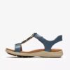 Womens Kitly Gem Denim Blue Leather Flat Sandals