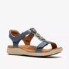 Womens Kitly Gem Denim Blue Leather Flat Sandals