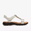 Womens Kitly Gem White Leather Flat Sandals