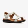 Womens Kitly Gem White Leather Flat Sandals