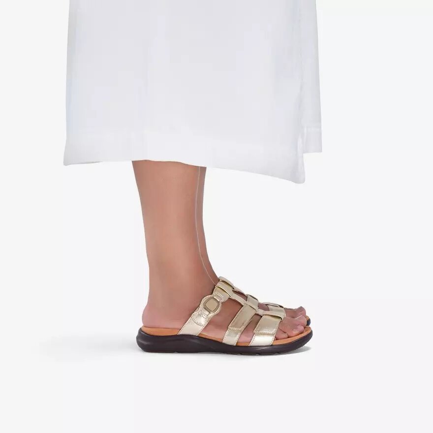 Womens Kitly Pearl Champagne Leather Flat Sandals Womens Kitly Pearl Champagne Leather Flat Sandals