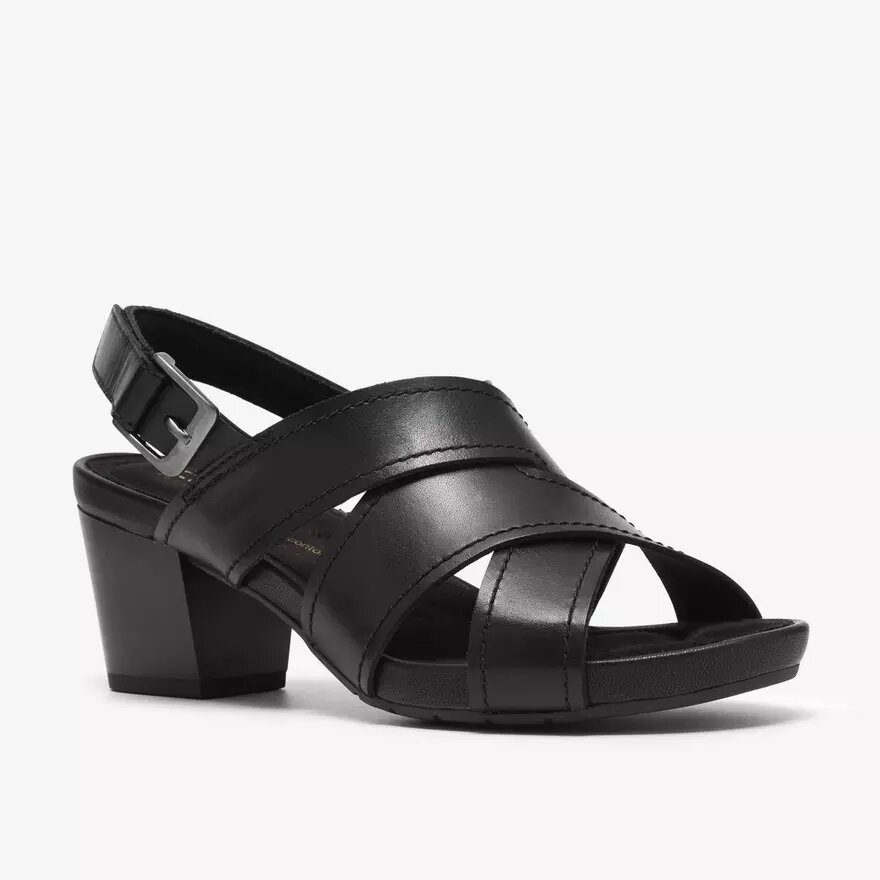 Womens Kymber Shine Black Leather Heeled Sandals Womens Kymber Shine Black Leather Heeled Sandals