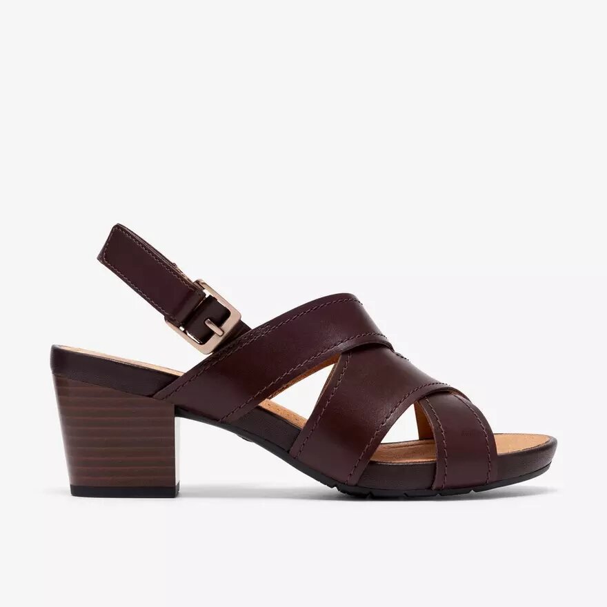 Womens Kymber Shine Dark Brown Leather Heeled Sandals Womens Kymber Shine Dark Brown Leather Heeled Sandals
