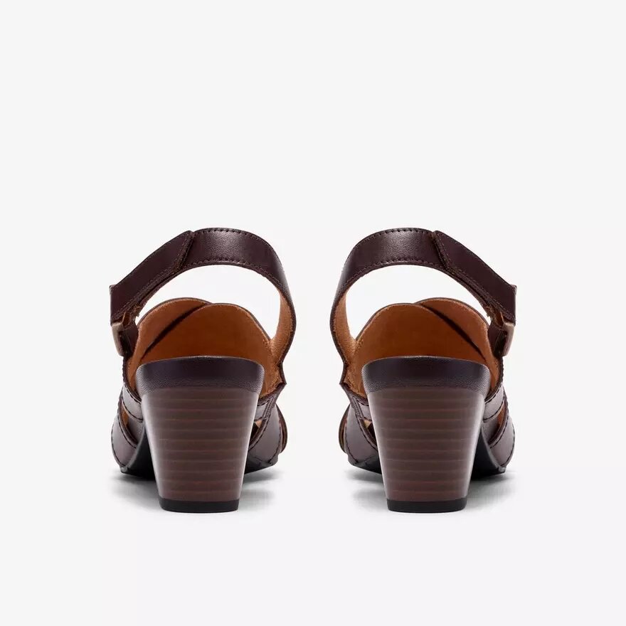 Womens Kymber Shine Dark Brown Leather Heeled Sandals Womens Kymber Shine Dark Brown Leather Heeled Sandals