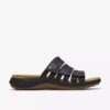 Womens Maelynn Abby Black Leather Flat Sandals