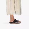 Womens Maelynn Abby Black Leather Flat Sandals