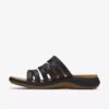 Womens Maelynn Abby Black Leather Flat Sandals