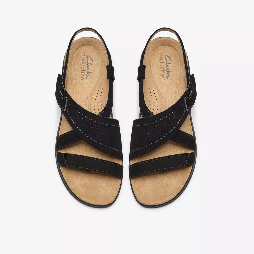 Womens Maelynn Gem Black Nubuck Flat Sandals Womens Maelynn Gem Black Nubuck Flat Sandals
