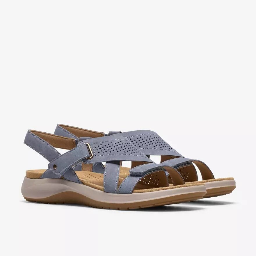 Womens Maelynn Gem Denim Blue Nubuck Flat Sandals Womens Maelynn Gem Denim Blue Nubuck Flat Sandals