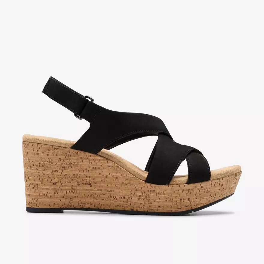 Womens Rose Style Black Nubuck Wedges Womens Rose Style Black Nubuck Wedges