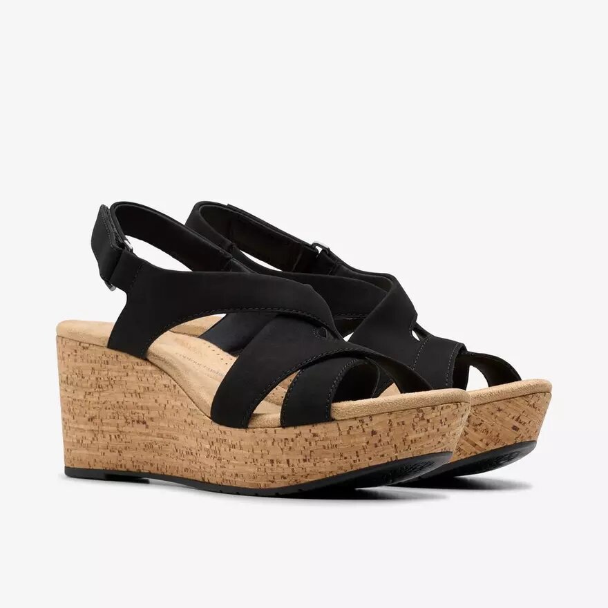 Womens Rose Style Black Nubuck Wedges Womens Rose Style Black Nubuck Wedges