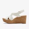 Womens Rose Style White Leather Wedges