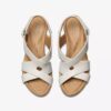Womens Rose Style White Leather Wedges